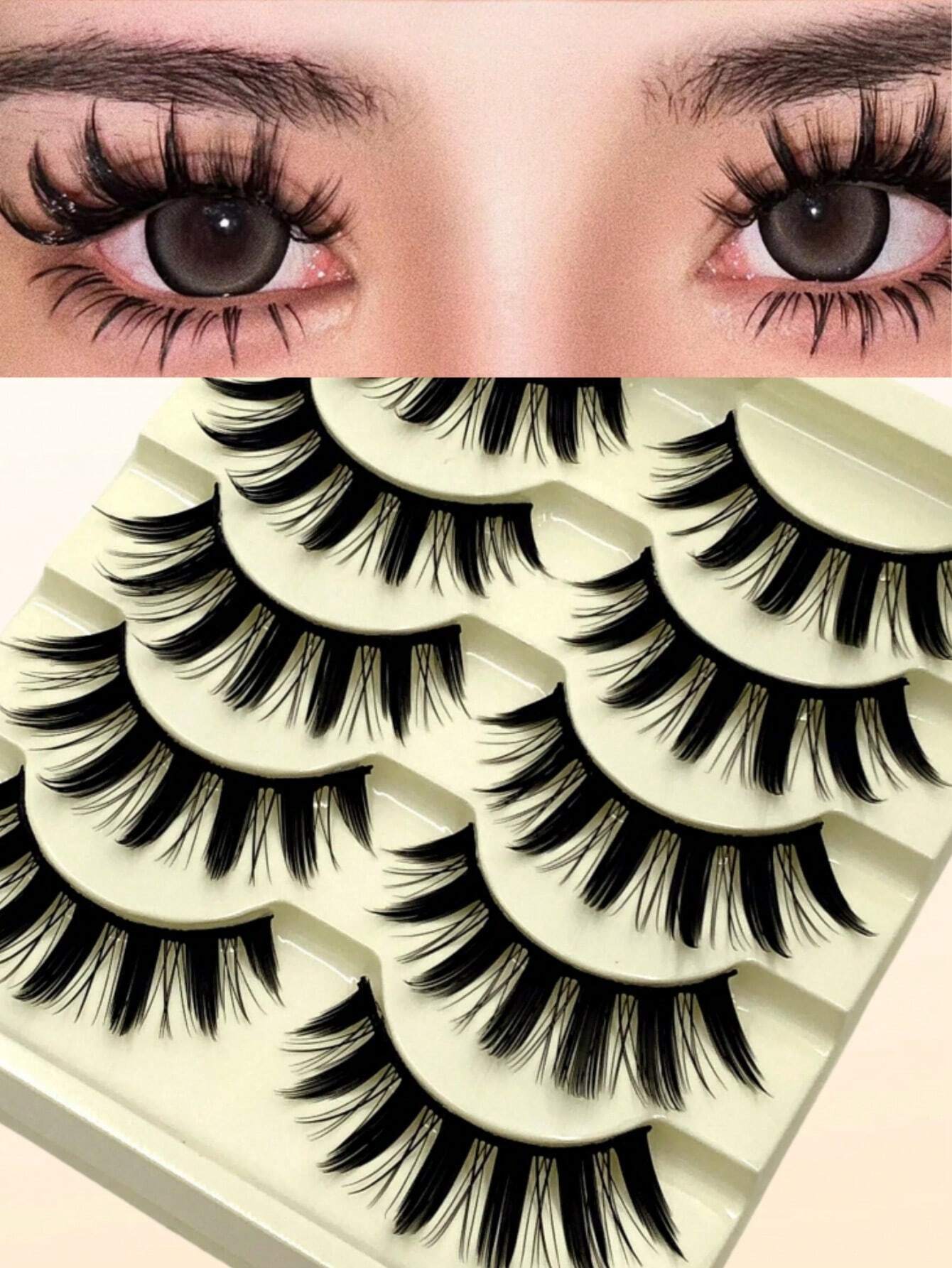 Asiteo 5 Pairs Cartoon Style Thick Natural Long Cosplay Makeup Cross-Eyed Effect Dramatic Full Strip False Eyelashes