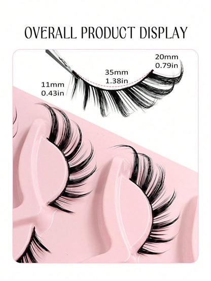 Asiteo 5 Pairs Cat Eye False Eyelashes, Faux Mink Lashes, 3D Curly, Natural & Realistic, Messy Ends, Elongate Eye Shape, Cartoon Style Lashes, Soft Black Lash Band