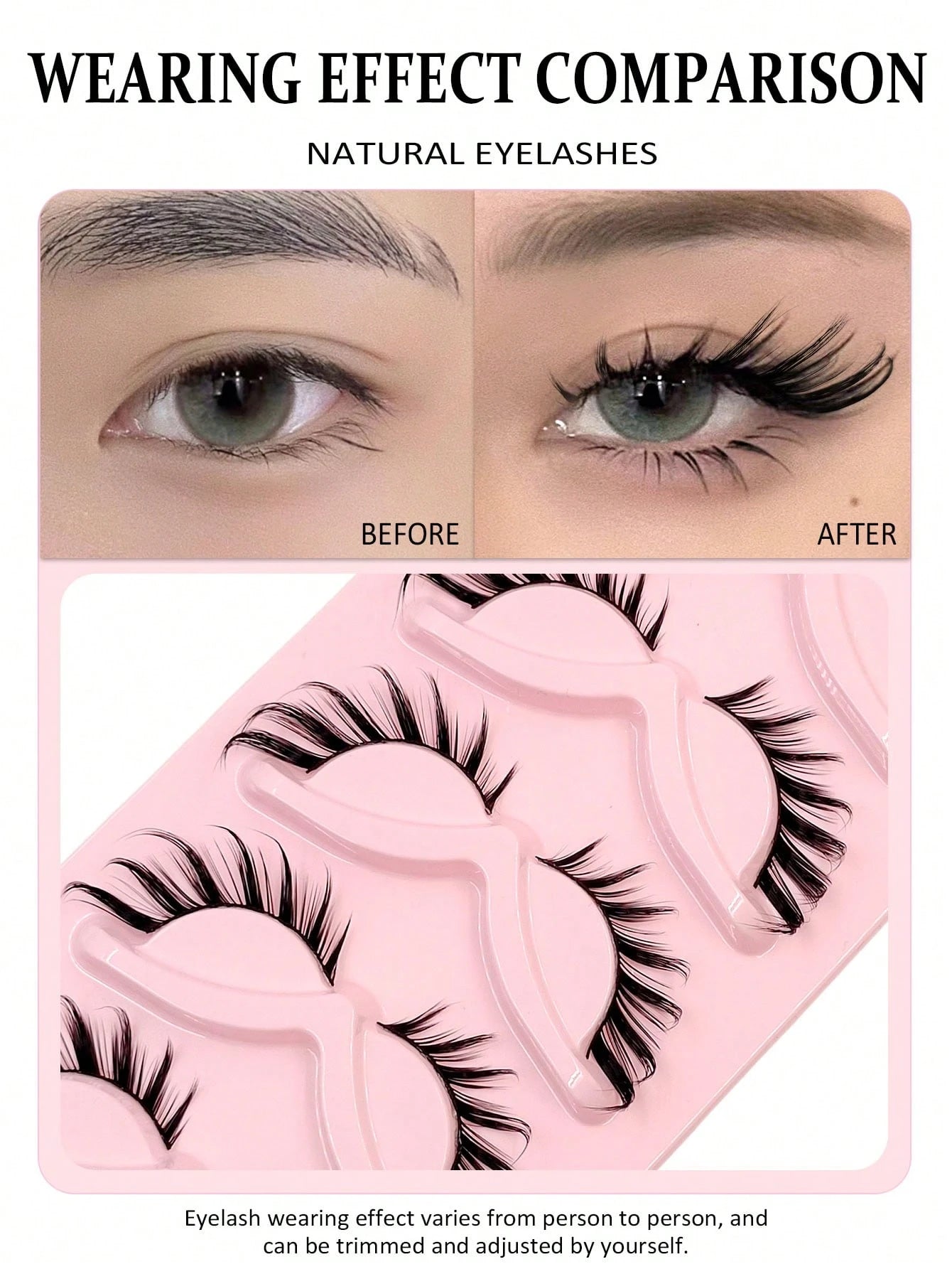 Asiteo 5 Pairs Cat Eye False Eyelashes, Faux Mink Lashes, 3D Curly, Natural & Realistic, Messy Ends, Elongate Eye Shape, Cartoon Style Lashes, Soft Black Lash Band