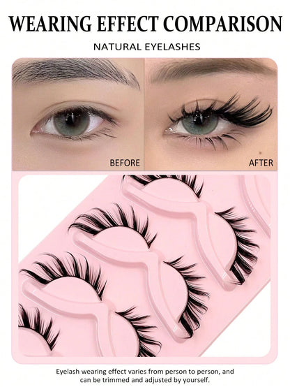 Asiteo 5 Pairs Cat Eye False Eyelashes, Faux Mink Lashes, 3D Curly, Natural & Realistic, Messy Ends, Elongate Eye Shape, Cartoon Style Lashes, Soft Black Lash Band