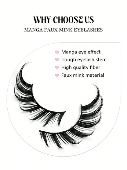 Asiteo 5 Pairs Cat Eye False Eyelashes, Faux Mink Lashes, 3D Curly, Natural & Realistic, Messy Ends, Elongate Eye Shape, Cartoon Style Lashes, Soft Black Lash Band