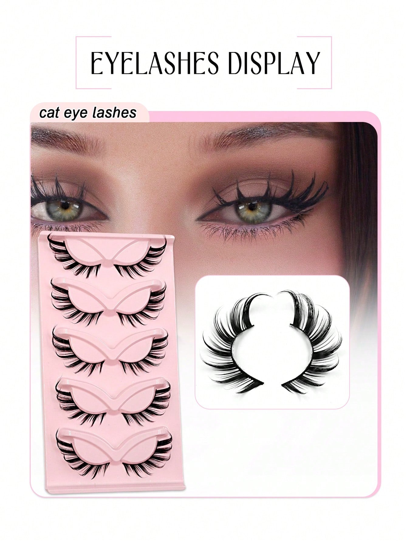 Asiteo 5 Pairs Cat Eye False Eyelashes, Faux Mink Lashes, 3D Curly, Natural & Realistic, Messy Ends, Elongate Eye Shape, Cartoon Style Lashes, Soft Black Lash Band