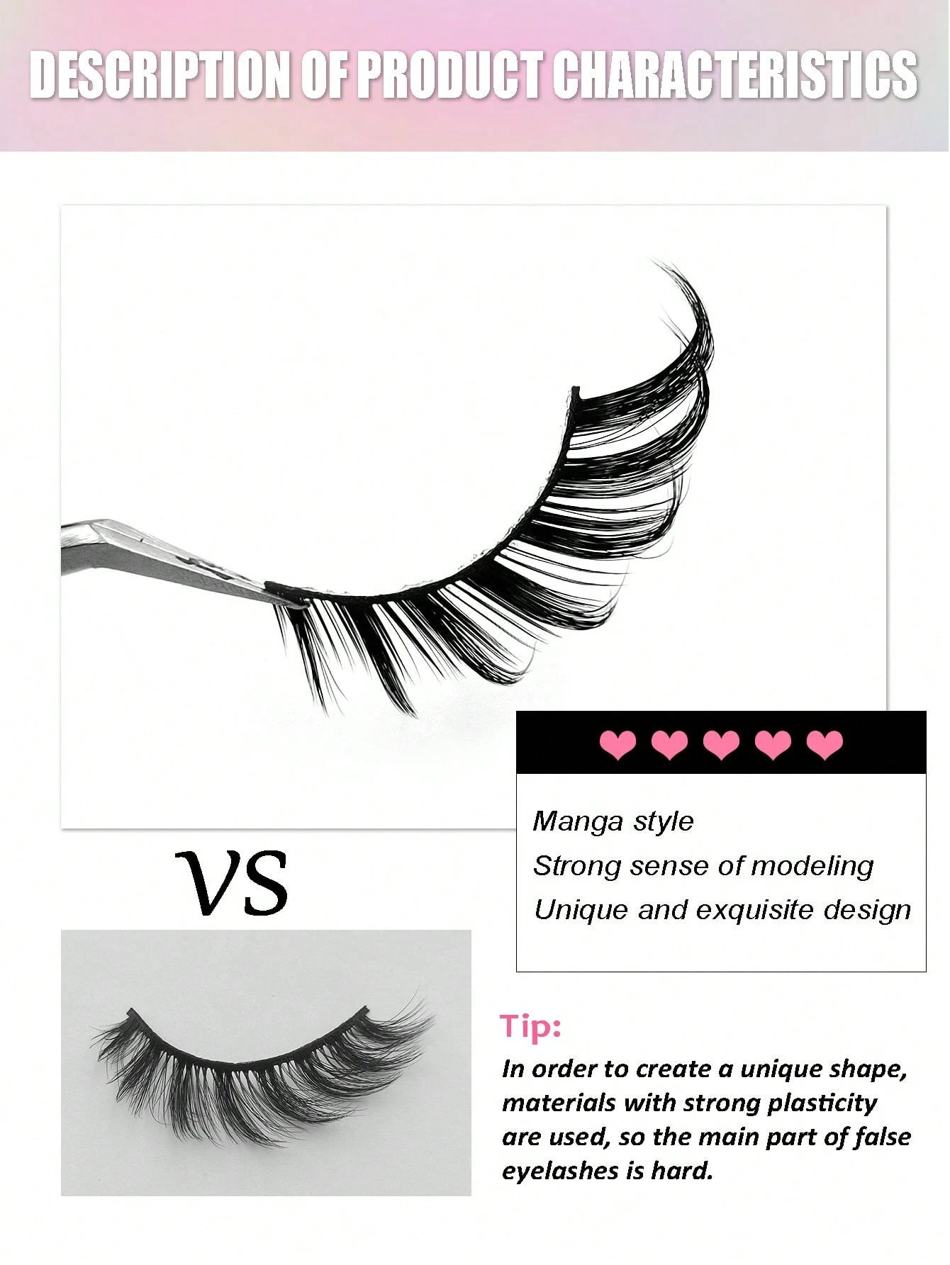 Asiteo 5 Pairs Cat Eye False Eyelashes, Faux Mink Lashes, 3D Curly, Natural & Realistic, Messy Ends, Elongate Eye Shape, Cartoon Style Lashes, Soft Black Lash Band