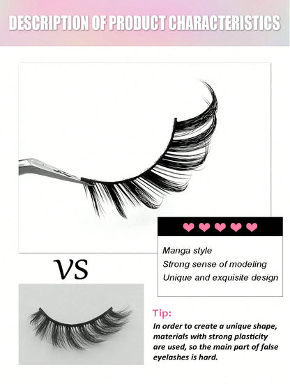 Asiteo 5 Pairs Cat Eye False Eyelashes, Faux Mink Lashes, 3D Curly, Natural & Realistic, Messy Ends, Elongate Eye Shape, Cartoon Style Lashes, Soft Black Lash Band
