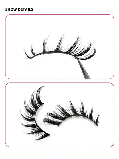 Asiteo 5 Pairs Cat Eye False Eyelashes, Faux Mink Lashes, 3D Curly, Natural & Realistic, Messy Ends, Elongate Eye Shape, Cartoon Style Lashes, Soft Black Lash Band