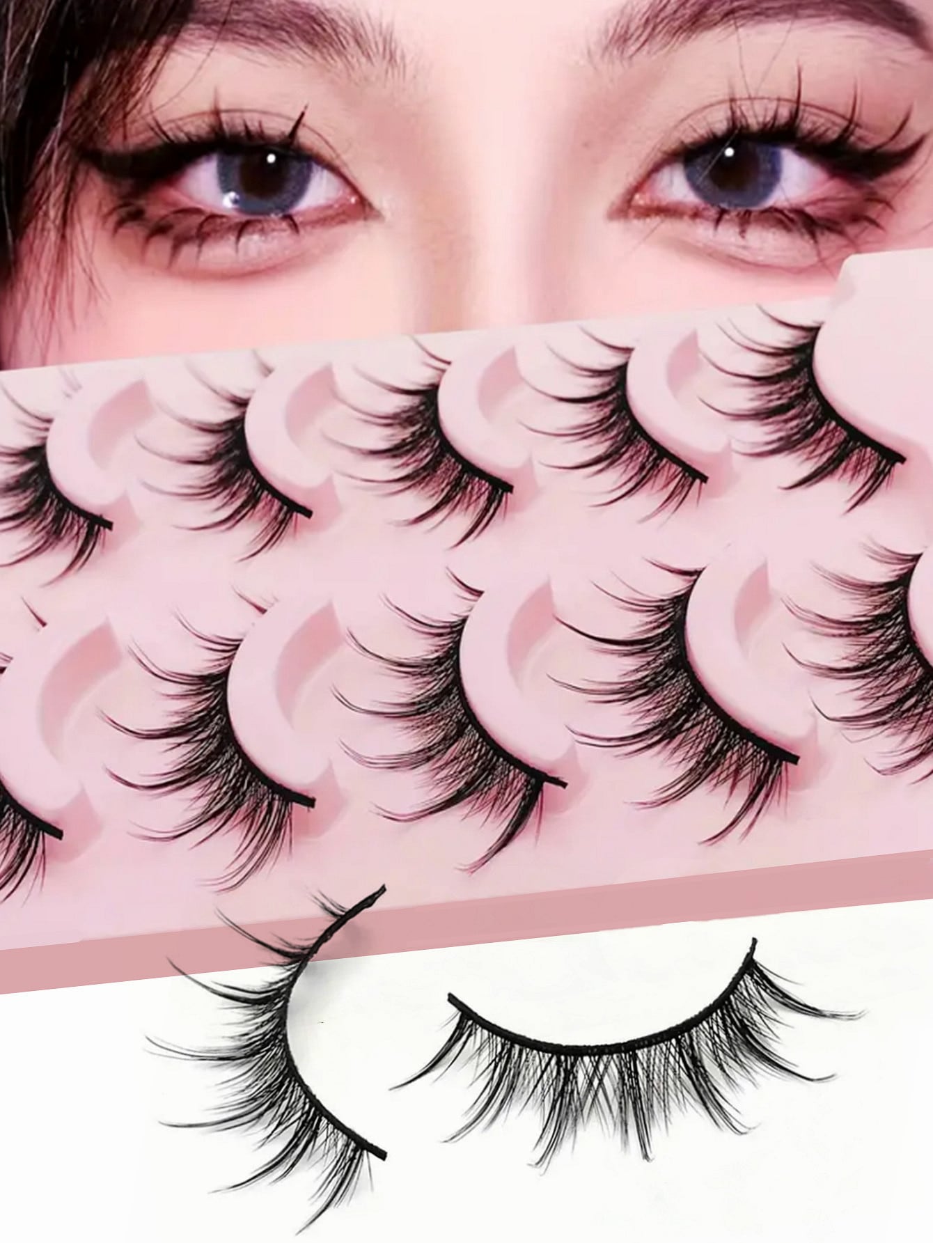 Asiteo 5 Pairs Manga Anime Lashes Natural Look Faux Mink Wispy Fluffy 3D Volume Eyelashes Korean Japanese Asian Cosplay Eyelashes