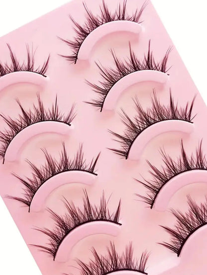 Asiteo 5 Pairs Manga Anime Lashes Natural Look Faux Mink Wispy Fluffy 3D Volume Eyelashes Korean Japanese Asian Cosplay Eyelashes