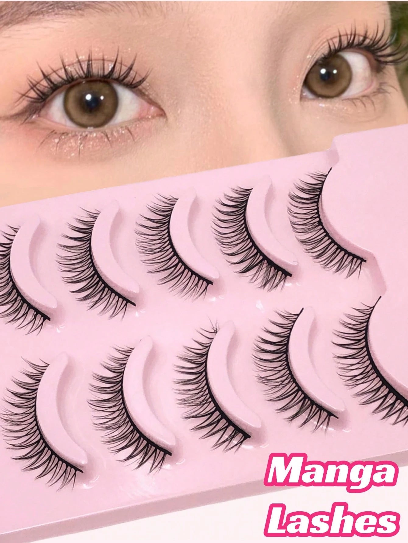 Asiteo 5 Pairs Manga Anime Lashes Natural Look Faux Mink Wispy Fluffy 3D Volume Eyelashes Korean Japanese Asian Cosplay Eyelashes