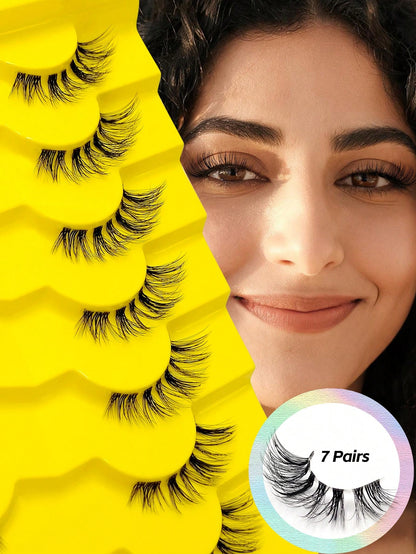 Asiteo 7 Pairs Half-Strip Transparent Band Cat Eye False Eyelashes, Natural Soft 3D Faux Mink Lashes For Natural Makeup, Eyelash Extensions,Natural Enlarged Eyes,For Daily Wear And Various Occasions