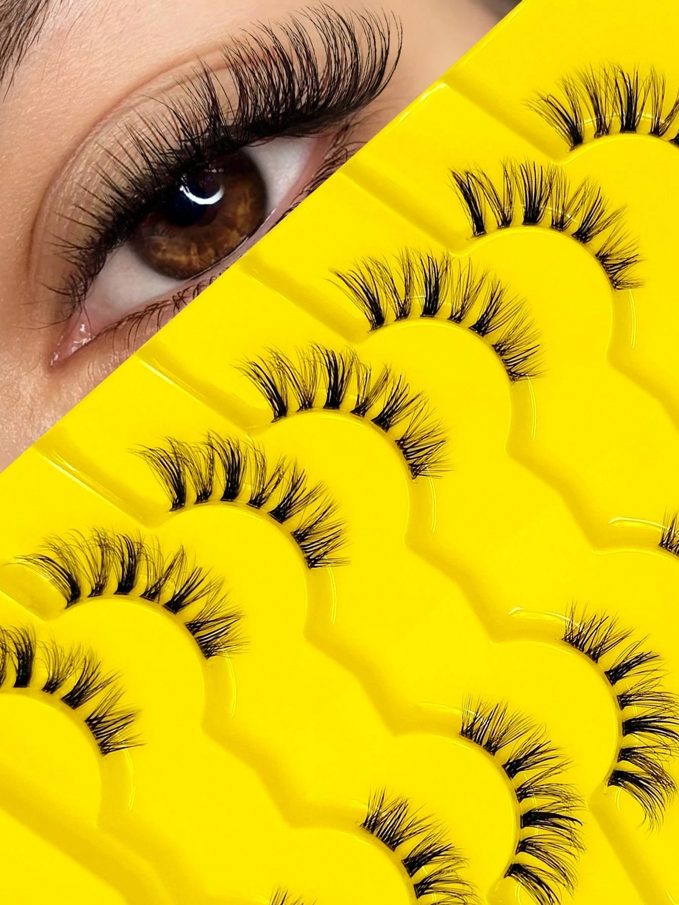 Asiteo 7 Pairs Half-Strip Transparent Band Cat Eye False Eyelashes, Natural Soft 3D Faux Mink Lashes For Natural Makeup, Eyelash Extensions,Natural Enlarged Eyes,For Daily Wear And Various Occasions