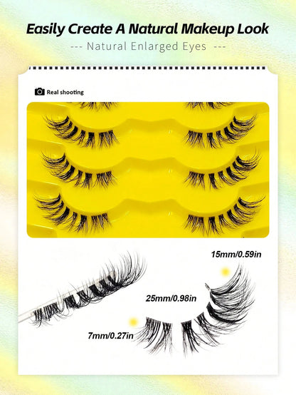 Asiteo 7 Pairs Half-Strip Transparent Band Cat Eye False Eyelashes, Natural Soft 3D Faux Mink Lashes For Natural Makeup, Eyelash Extensions,Natural Enlarged Eyes,For Daily Wear And Various Occasions