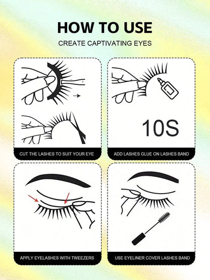 Asiteo 7 Pairs Half-Strip Transparent Band Cat Eye False Eyelashes, Natural Soft 3D Faux Mink Lashes For Natural Makeup, Eyelash Extensions,Natural Enlarged Eyes,For Daily Wear And Various Occasions