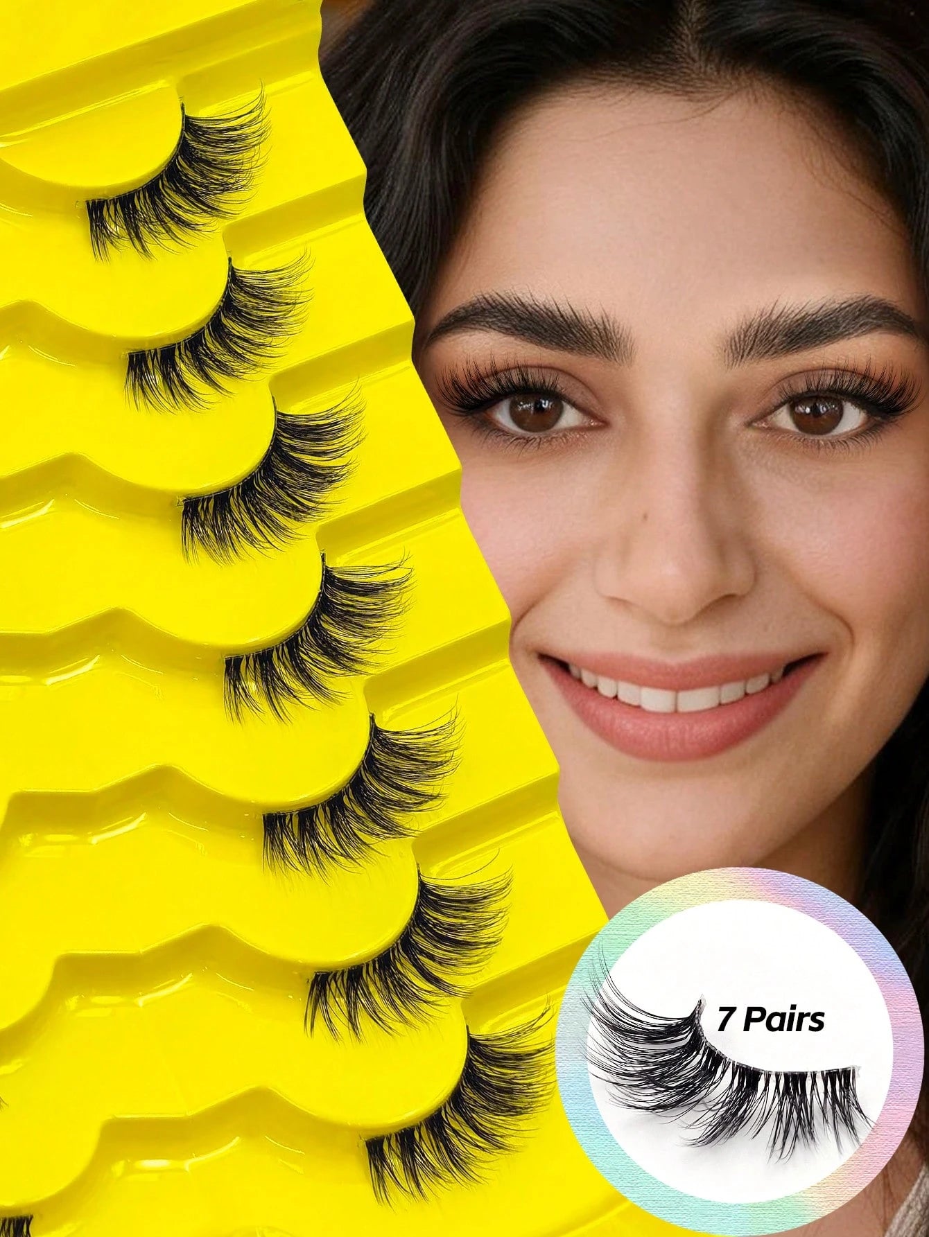 Asiteo 7 Pairs Half-Strip Transparent Band Cat Eye False Eyelashes, Natural Soft 3D Faux Mink Lashes For Natural Makeup, Eyelash Extensions,Natural Enlarged Eyes,For Daily Wear And Various Occasions
