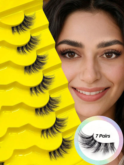 Asiteo 7 Pairs Half-Strip Transparent Band Cat Eye False Eyelashes, Natural Soft 3D Faux Mink Lashes For Natural Makeup, Eyelash Extensions,Natural Enlarged Eyes,For Daily Wear And Various Occasions