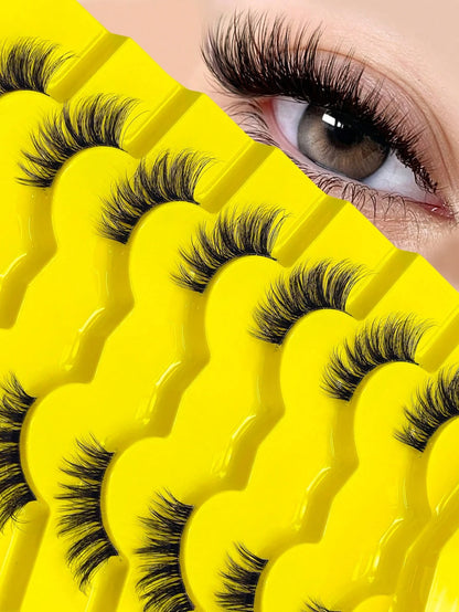 Asiteo 7 Pairs Half-Strip Transparent Band Cat Eye False Eyelashes, Natural Soft 3D Faux Mink Lashes For Natural Makeup, Eyelash Extensions,Natural Enlarged Eyes,For Daily Wear And Various Occasions
