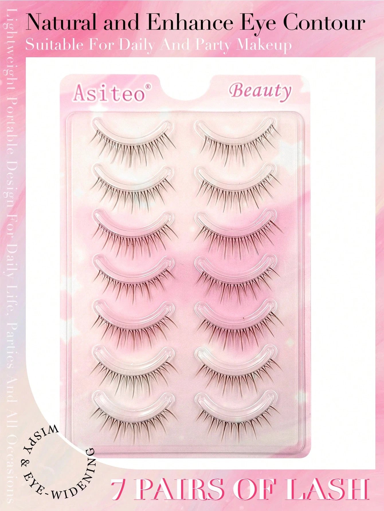 Asiteo 7 Pairs Transparent Stem Brown False Eyelashes, Cartoon Anime Style Natural Look, Thin And Dense Fairy Style, Long And Slender, Suitable For Daily And Party Makeup, Creating A Charming Makeup E