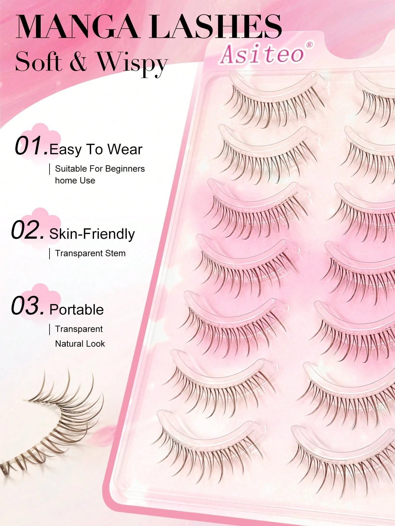 Asiteo 7 Pairs Transparent Stem Brown False Eyelashes, Cartoon Anime Style Natural Look, Thin And Dense Fairy Style, Long And Slender, Suitable For Daily And Party Makeup, Creating A Charming Makeup E