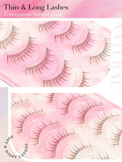 Asiteo 7 Pairs Transparent Stem Brown False Eyelashes, Cartoon Anime Style Natural Look, Thin And Dense Fairy Style, Long And Slender, Suitable For Daily And Party Makeup, Creating A Charming Makeup E
