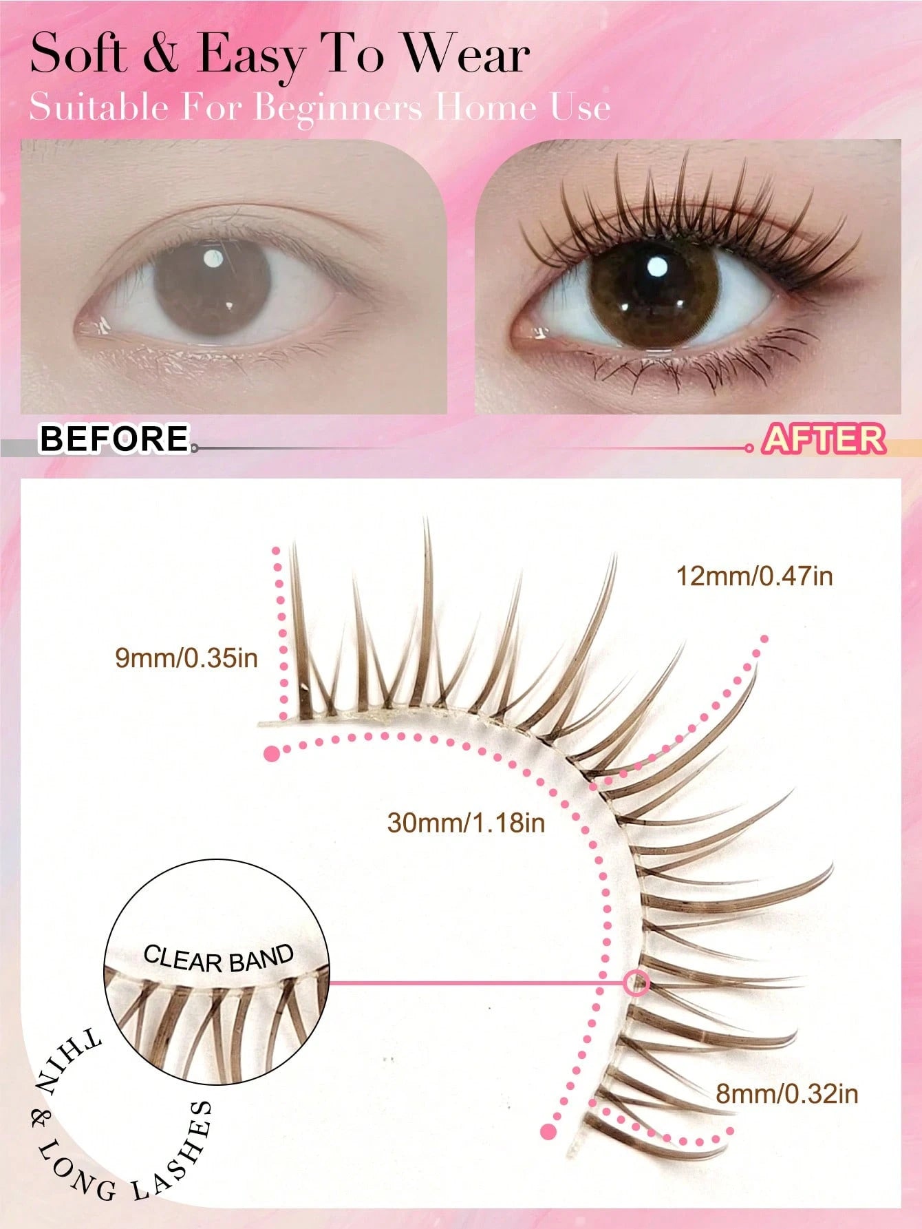 Asiteo 7 Pairs Transparent Stem Brown False Eyelashes, Cartoon Anime Style Natural Look, Thin And Dense Fairy Style, Long And Slender, Suitable For Daily And Party Makeup, Creating A Charming Makeup E