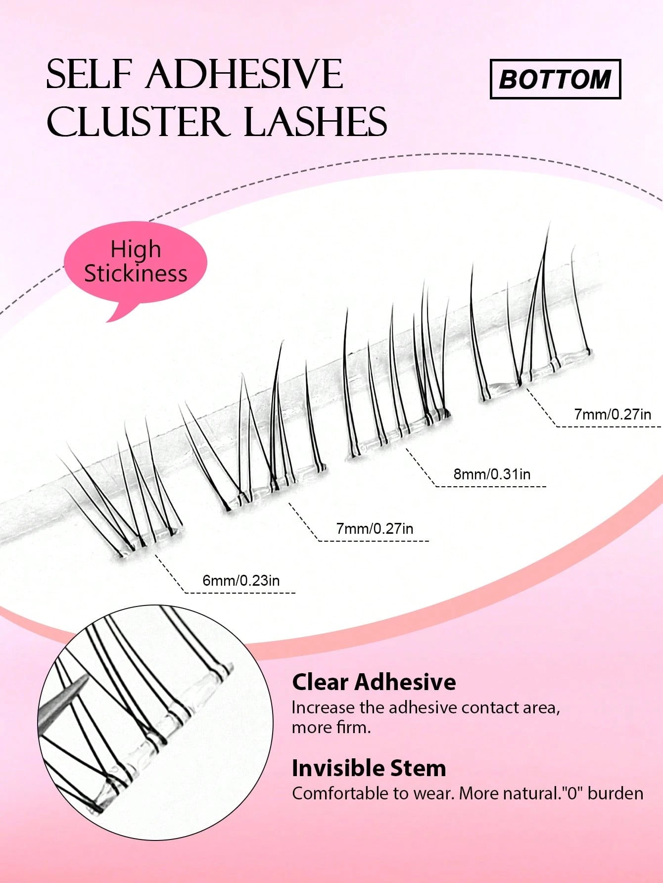 Asiteo 80pcs C-Curl Self-Adhesive Cartoon Style Lower Eyelashes, Pre-Glued Transparent Stem Lower Lash Extensions, DIY Single Cluster Lower False Eyelashes, No Glue Needed
