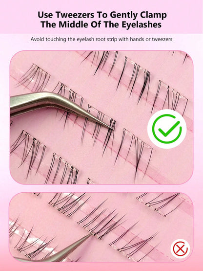 Asiteo 80pcs C-Curl Self-Adhesive Cartoon Style Lower Eyelashes, Pre-Glued Transparent Stem Lower Lash Extensions, DIY Single Cluster Lower False Eyelashes, No Glue Needed