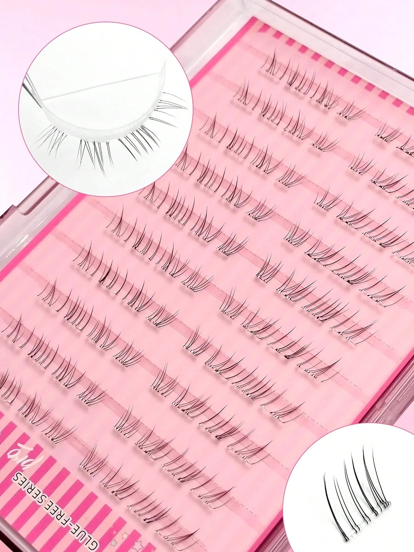 Asiteo 80pcs C-Curl Self-Adhesive Cartoon Style Lower Eyelashes, Pre-Glued Transparent Stem Lower Lash Extensions, DIY Single Cluster Lower False Eyelashes, No Glue Needed