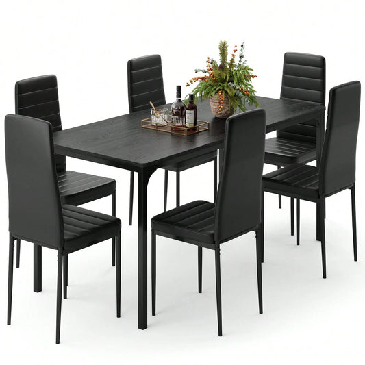 Asofer 4- Chair And 6- Chair Dining Table Set, With Wood Dining Table, Dining Tables With Chairs With High PU Leather Chairs, Dining Table Set For Dining Room, Living Room
