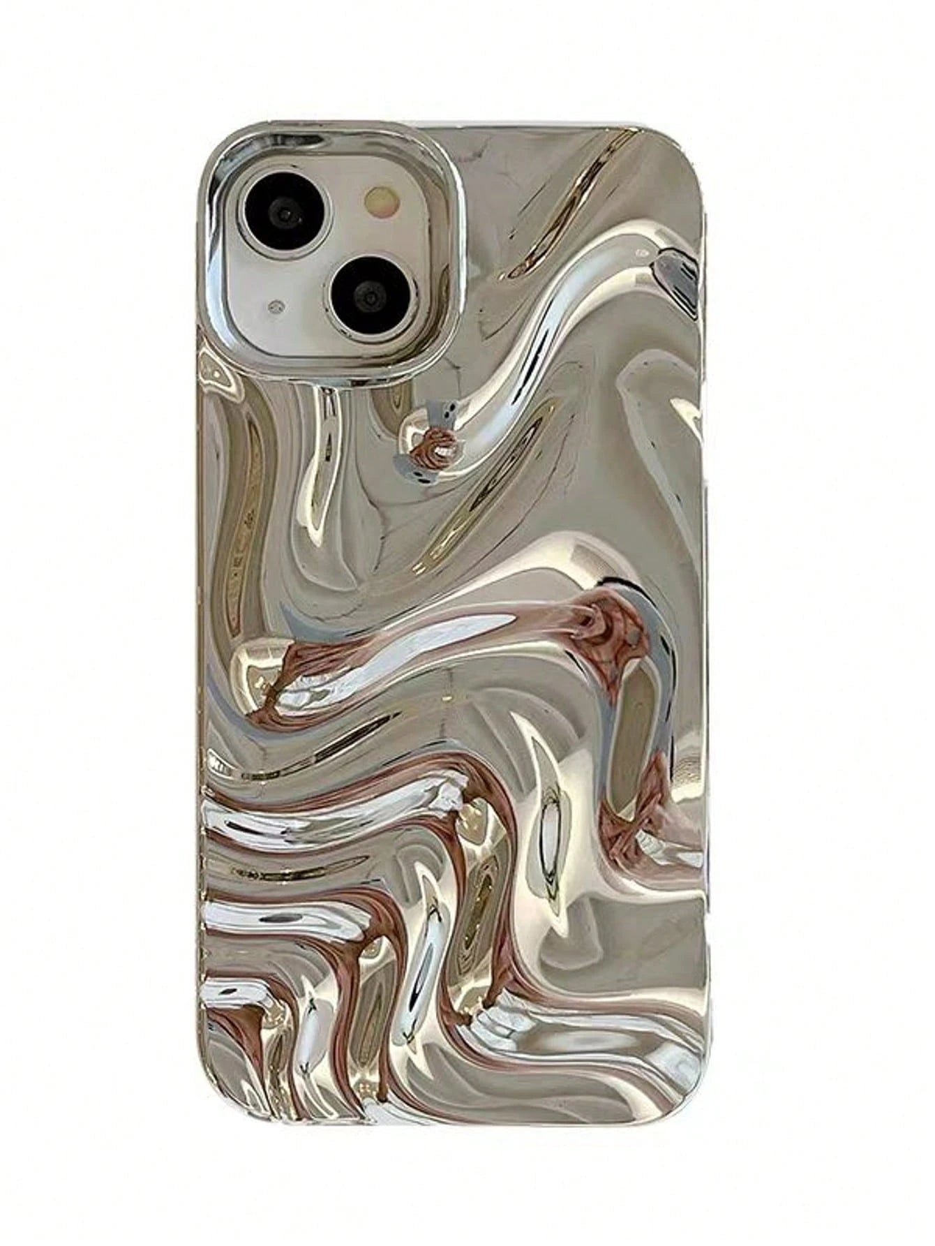 Asymmetric Wave Fashion Silver 3D Liquid Mirror 1pc Minimalist Elegant Pearl White 3D Stereoscopic Wave Design Phone Case Compatible With IPhone 11, 13, 12, 14, 13 Pro Max, 14 Pro Max, 15, 15 Pro, 15