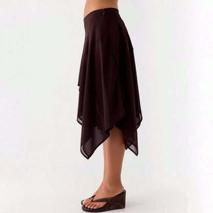 Asymmetrical Chiffon Midi Skirts, Floral/Animal Print Flowy Handkerchief Hem Skirts, Casual Summer Beach Cover Up