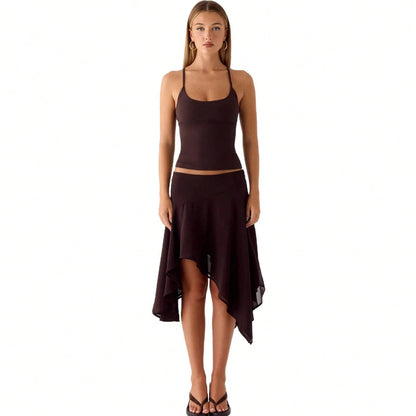 Asymmetrical Chiffon Midi Skirts, Floral/Animal Print Flowy Handkerchief Hem Skirts, Casual Summer Beach Cover Up