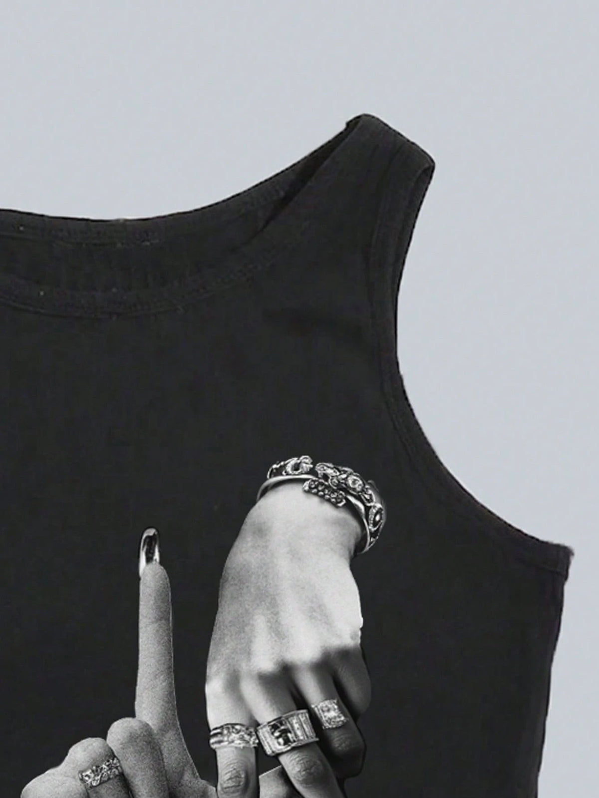Attitoon Black And White Summer Punk Club Night Hand Gesture Hip Hop Print Sleeveless Bodycon Dress For Women,Y2K Streetwear Chic Hip Hop Casual Mini Dress