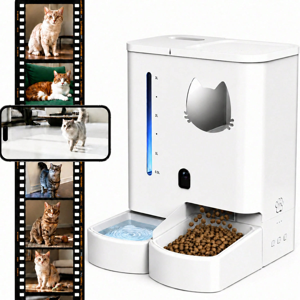 Automatic Cat Feeder With Camera 2K HD Video And36Cups/8.5L & Gravity Water2-In-1 Set Large Capacity 5LFood Feeder 3.5L Water Fountain For CatsPets Small DogsPuppies Kittens Summervibespetlovers