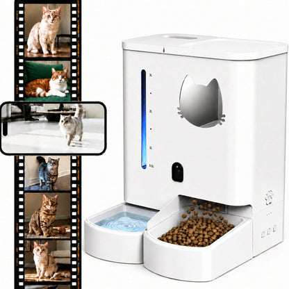 Automatic Cat Feeder With Camera 2K HD Video And36Cups/8.5L & Gravity Water2-In-1 Set Large Capacity 5LFood Feeder 3.5L Water Fountain For CatsPets Small DogsPuppies Kittens Summervibespetlovers