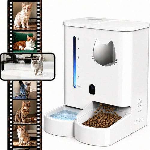 Automatic Cat Feeder With Camera 2K HD Video And36Cups/8.5L & Gravity Water2-In-1 Set Large Capacity 5LFood Feeder 3.5L Water Fountain For CatsPets Small DogsPuppies Kittens Summervibespetlovers