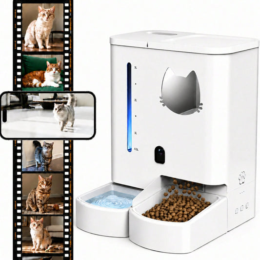 Automatic Cat Feeder With Camera 2K HD Video And36Cups/8.5L & Gravity Water2-In-1 Set Large Capacity 5LFood Feeder 3.5L Water Fountain For CatsPets Small DogsPuppies Kittens Summervibespetlovers