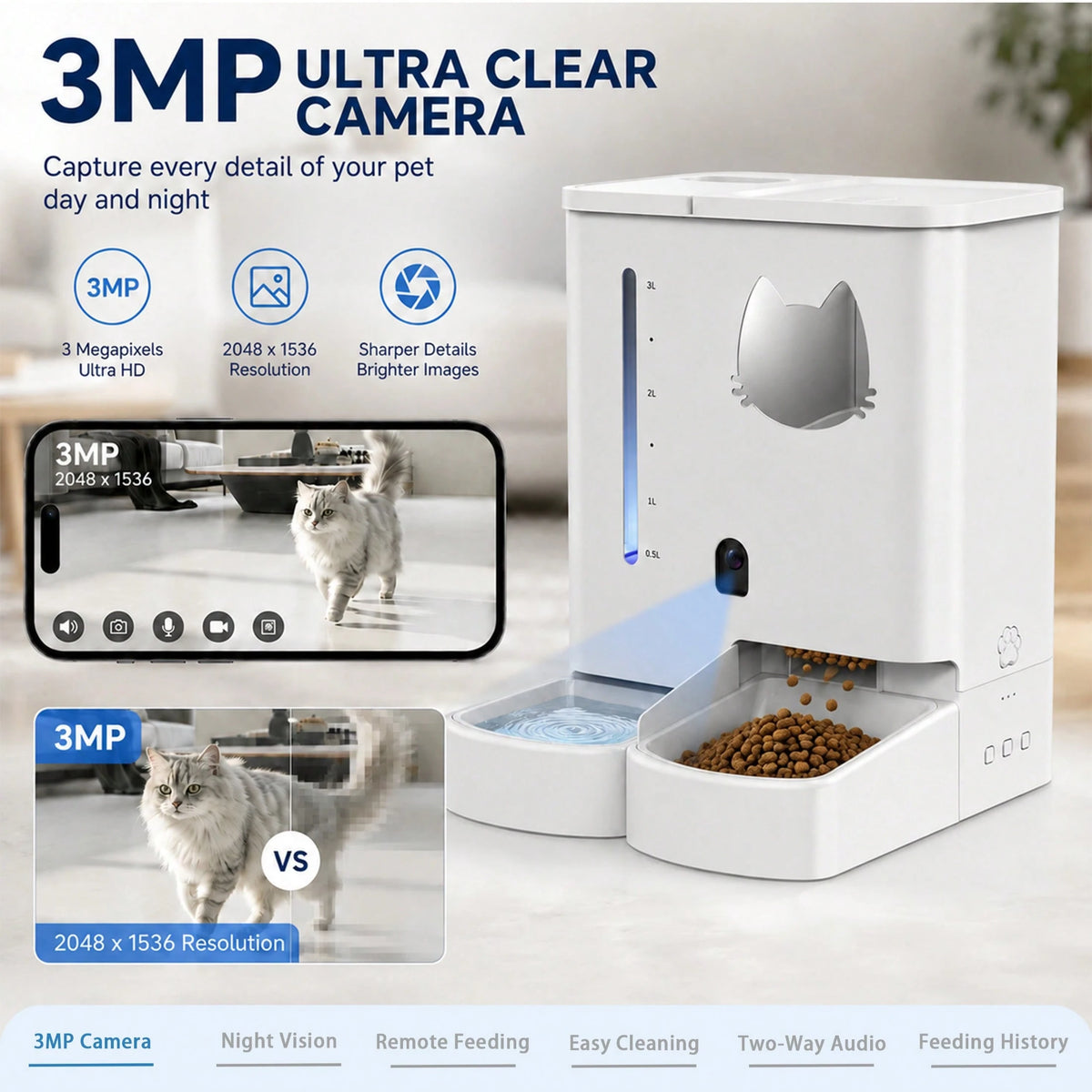 Automatic Cat Feeder With Camera 2K HD Video And36Cups/8.5L & Gravity Water2-In-1 Set Large Capacity 5LFood Feeder 3.5L Water Fountain For CatsPets Small DogsPuppies Kittens Summervibespetlovers