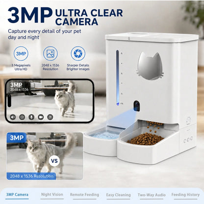 Automatic Cat Feeder With Camera 2K HD Video And36Cups/8.5L & Gravity Water2-In-1 Set Large Capacity 5LFood Feeder 3.5L Water Fountain For CatsPets Small DogsPuppies Kittens Summervibespetlovers