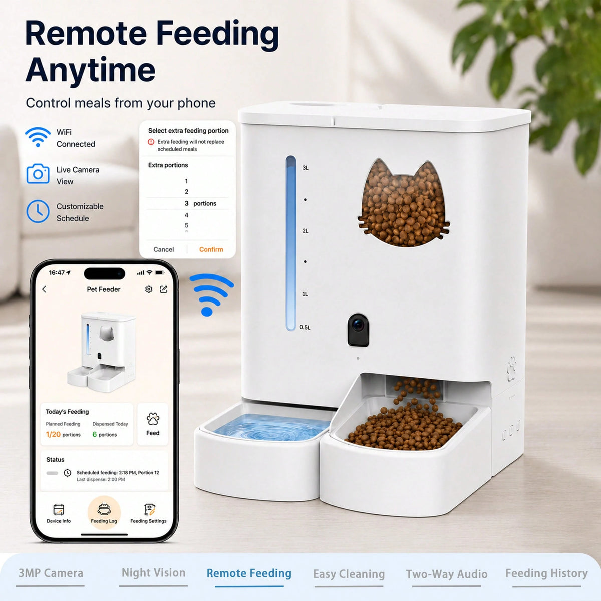Automatic Cat Feeder With Camera 2K HD Video And36Cups/8.5L & Gravity Water2-In-1 Set Large Capacity 5LFood Feeder 3.5L Water Fountain For CatsPets Small DogsPuppies Kittens Summervibespetlovers