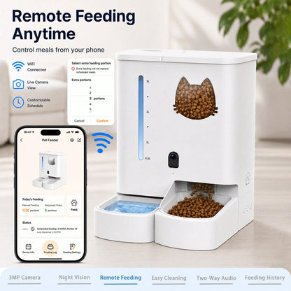 Automatic Cat Feeder With Camera 2K HD Video And36Cups/8.5L & Gravity Water2-In-1 Set Large Capacity 5LFood Feeder 3.5L Water Fountain For CatsPets Small DogsPuppies Kittens Summervibespetlovers