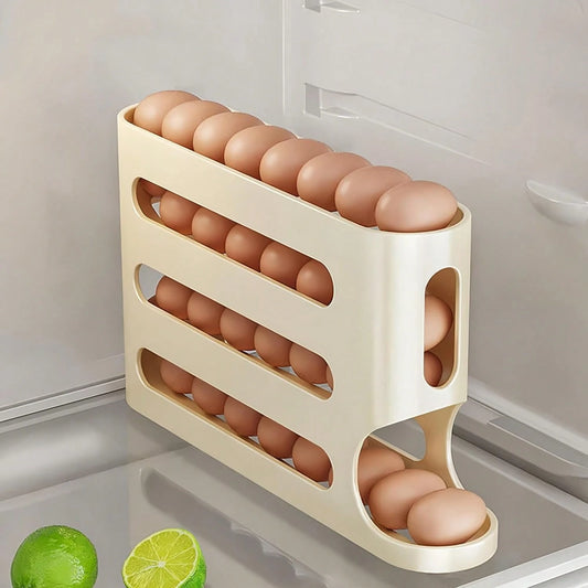 Automatic Rolling Egg Dispenser Organizer For Refrigerator, 4-Tier Space-Saving Egg Holder Tray, Holds 28 Eggs, Durable Plastic Egg Storage Rack For Fridge, Counter, Kitchen Cabinet