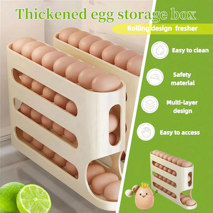 Automatic Rolling Egg Dispenser Organizer For Refrigerator, 4-Tier Space-Saving Egg Holder Tray, Holds 28 Eggs, Durable Plastic Egg Storage Rack For Fridge, Counter, Kitchen Cabinet