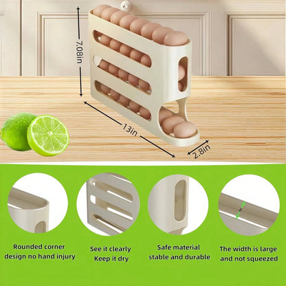 Automatic Rolling Egg Dispenser Organizer For Refrigerator, 4-Tier Space-Saving Egg Holder Tray, Holds 28 Eggs, Durable Plastic Egg Storage Rack For Fridge, Counter, Kitchen Cabinet