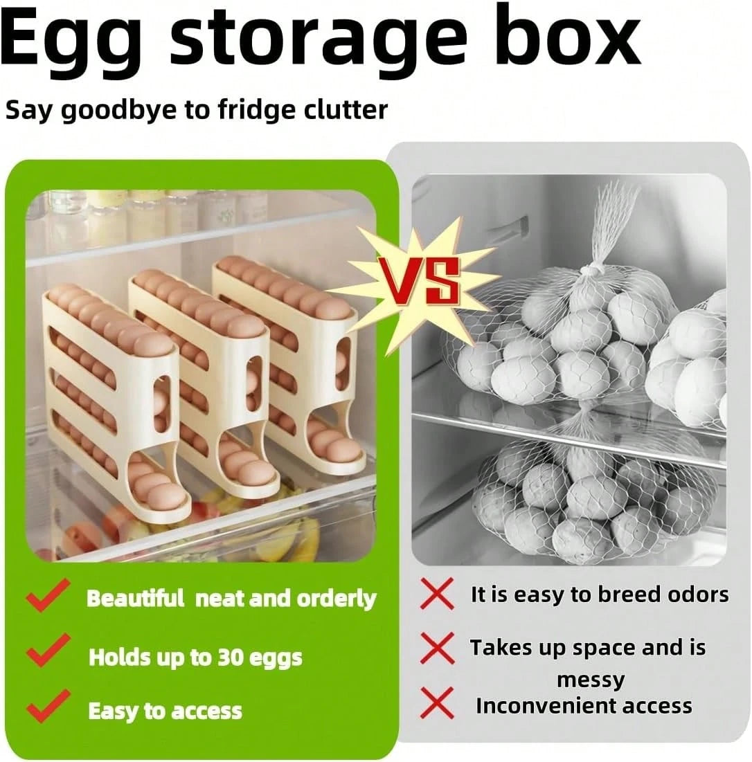 Automatic Rolling Egg Dispenser Organizer For Refrigerator, 4-Tier Space-Saving Egg Holder Tray, Holds 28 Eggs, Durable Plastic Egg Storage Rack For Fridge, Counter, Kitchen Cabinet