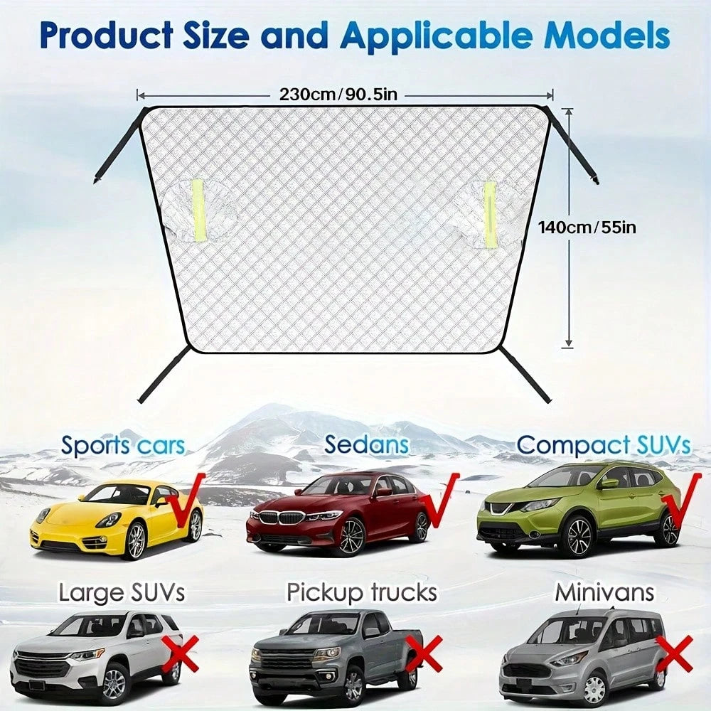 Automobile Windshield Snow Protection Cover, Anti-Freeze Windshield Frost Covering Material- Protecting From Snow, Ice, Ultraviolet Rays, Anti-Frost Wiper And Rearview Mirror Protectors, Compact SUVs