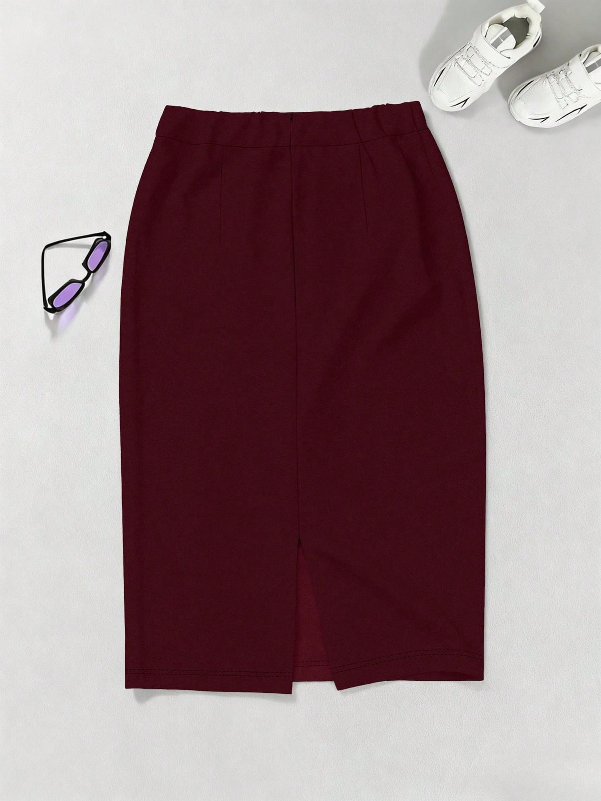 Autumn Commute Gemstone Rose Solid High Waist Pencil Skirt Professional Back To School