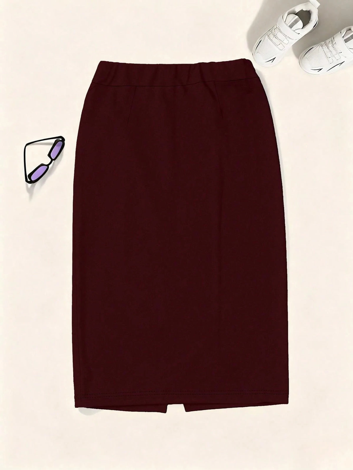 Autumn Commute Gemstone Rose Solid High Waist Pencil Skirt Professional Back To School