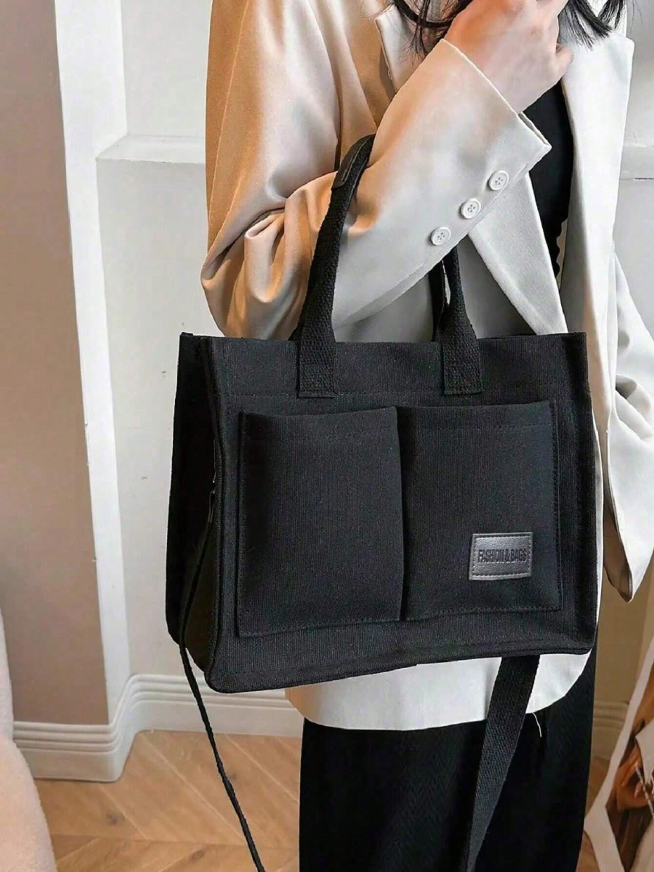 Autumn/Winter Fuzzy Corduroy Printed Practical Tote Bag, Shoulder Bag, Diaper Bag, Lunch Bag, Large Capacity Handbag, Briefcase