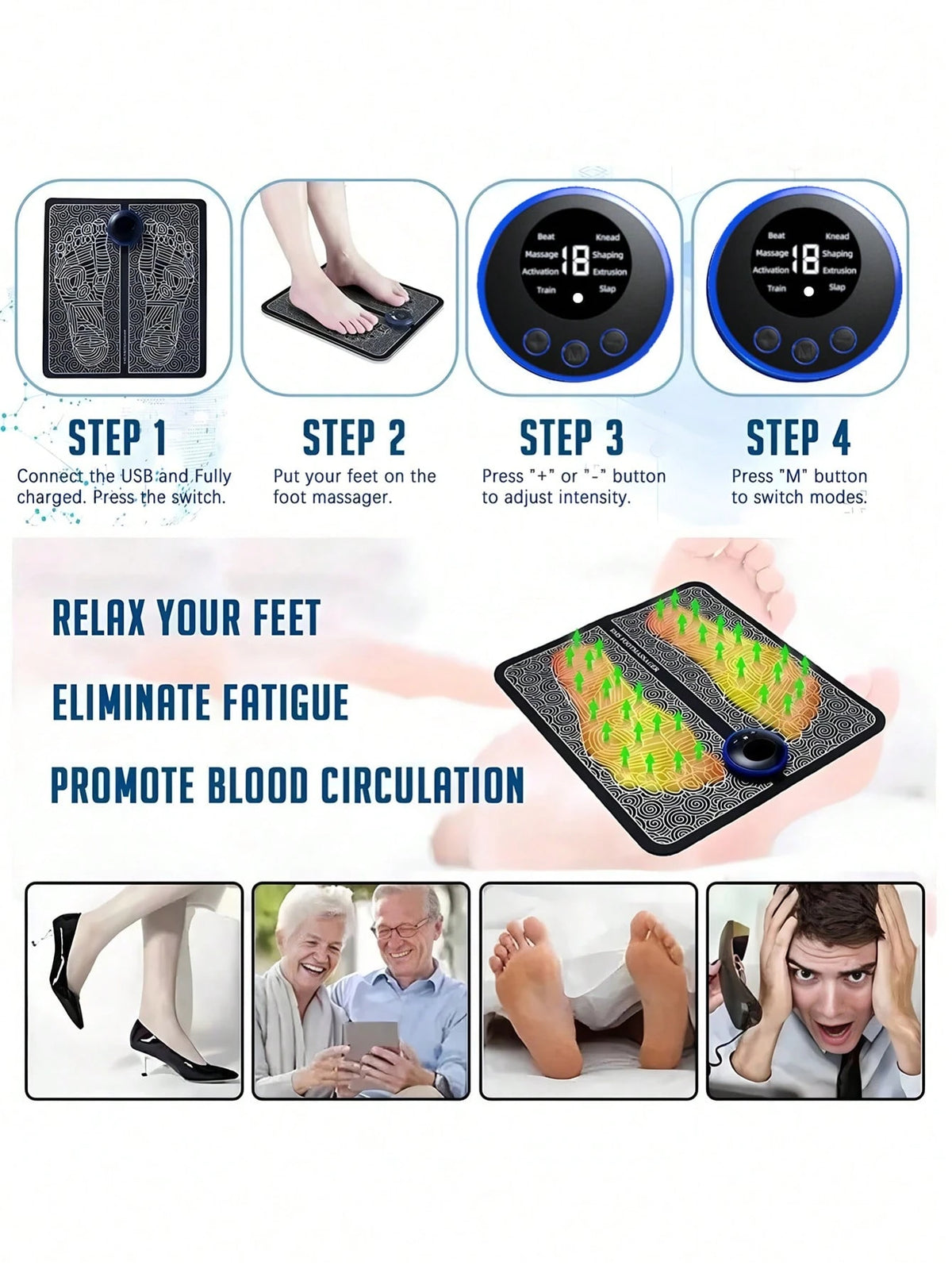AXH Foldable Foot Massager, Electric Foot Massage Mat, Muscle Stimulation Massager