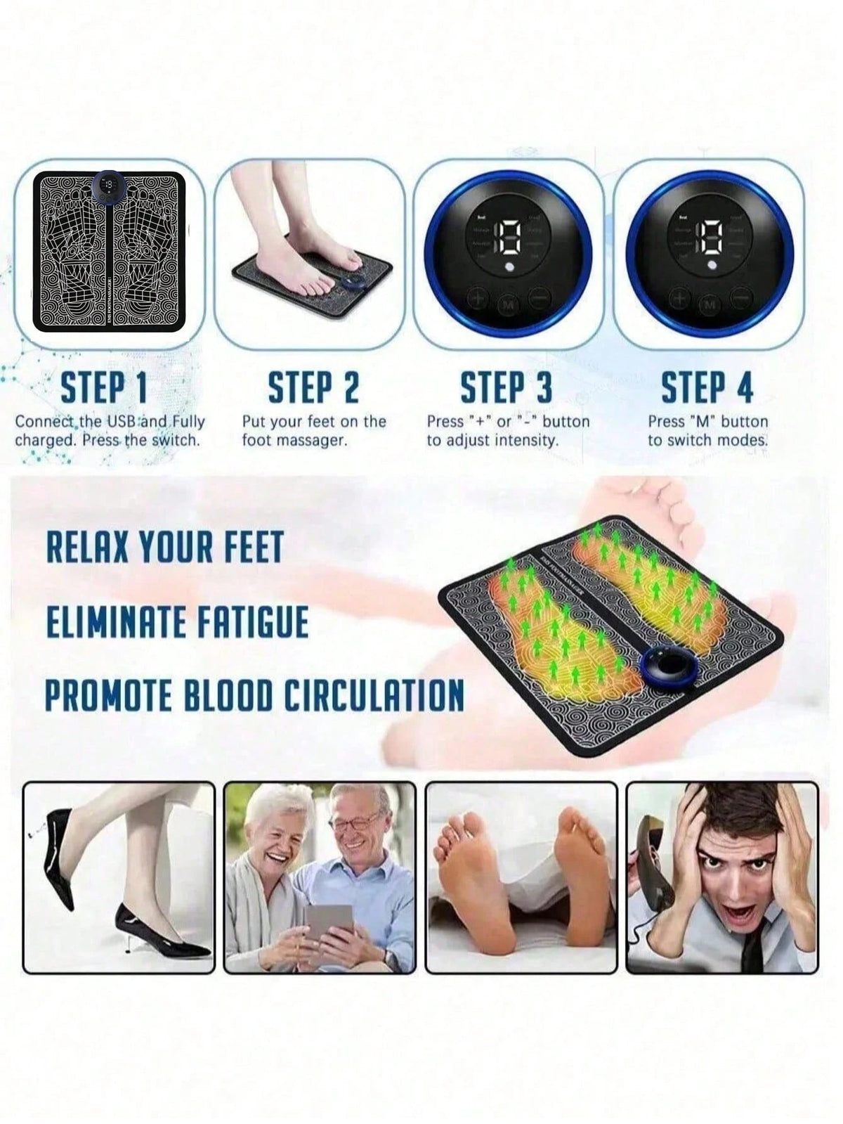 AXH Foldable Foot Massager, Electric Foot Massage Mat, Muscle Stimulation Massager