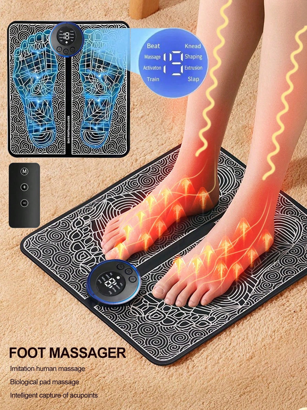 AXH Foldable Foot Massager, Electric Foot Massage Mat, Muscle Stimulation Massager